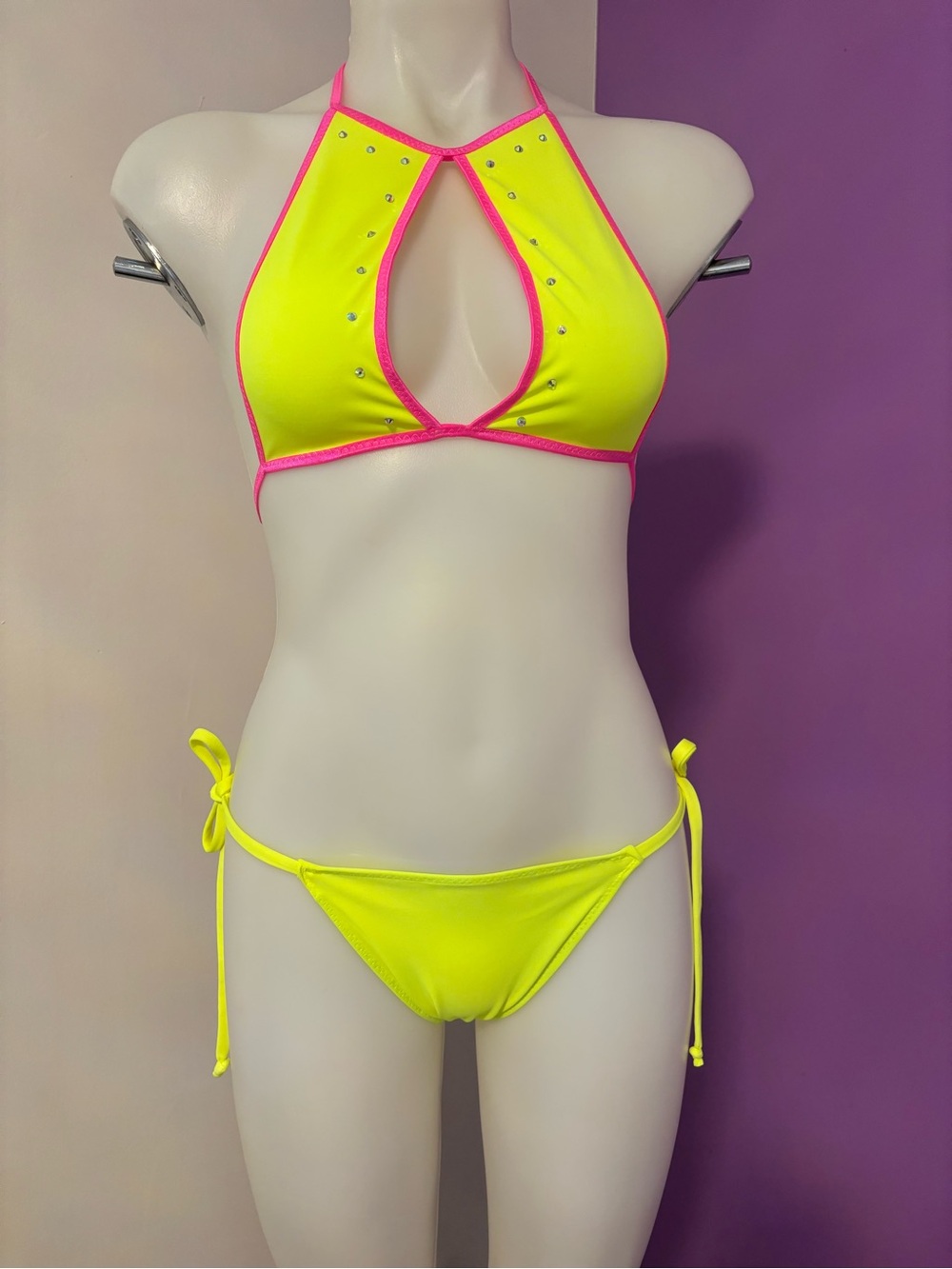 Neon Yellow Exotic Dancewear Set Size S/M Brand New